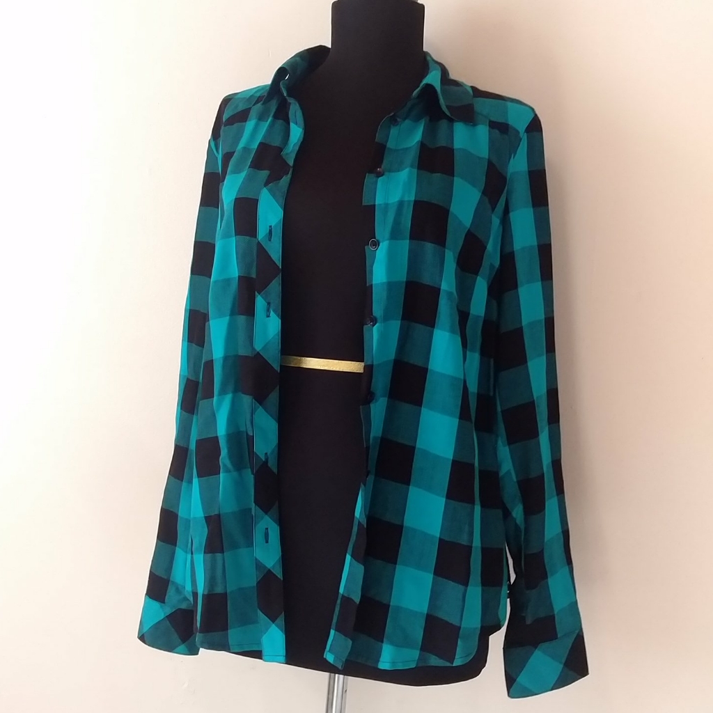 Kensie Plaid And Lace Button Down